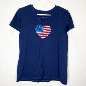 Life is Good Crusher V Neck American Flag Heart Top Tee